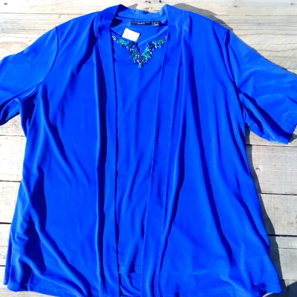 Beaded Tank with Short Sleeve Open Front Cami XL NWT